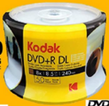 Kodak DVD+R DL 8.5GB full size white inkjet printable 50/pk
